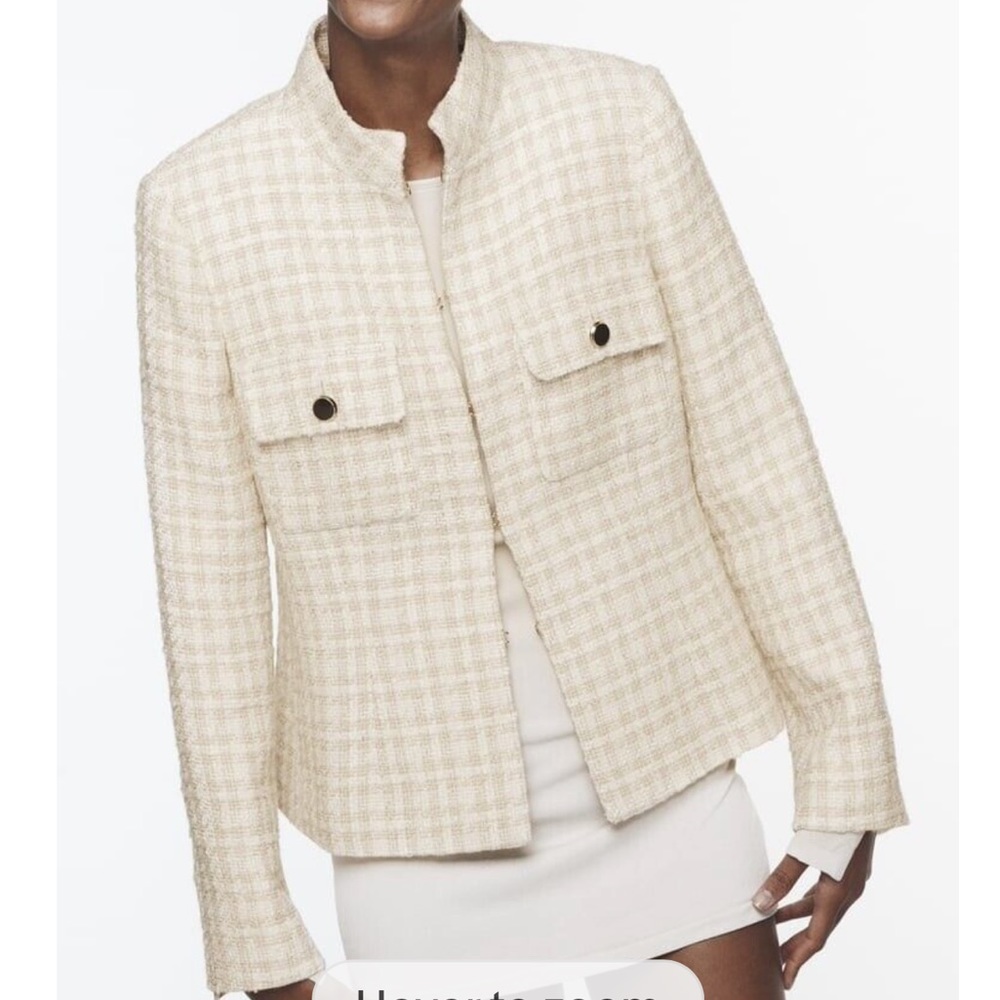 Zara white and beige check textured jacket. - Picture 14 of 16